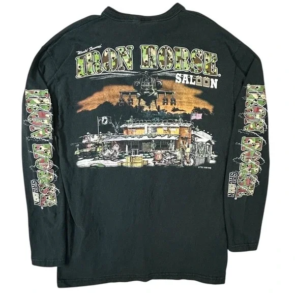 Vintage 1998 Iron Horse Saloon Henley Shirt Mens Medium Black Long Sleeve - Picture 7 of 8